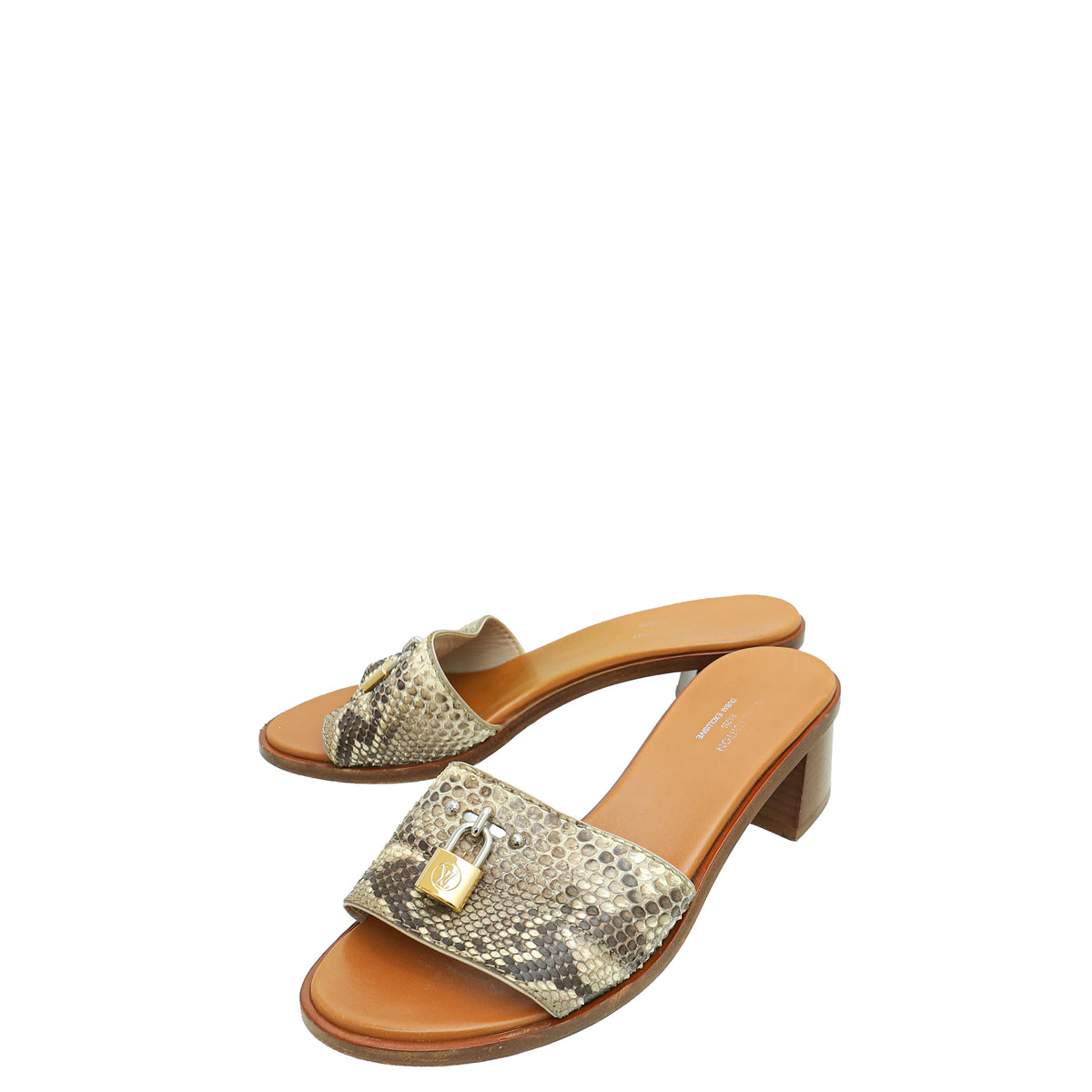 Louis Vuitton Natural Python Lock It Mules 36.5-Louis Vuitton-THE CLOSET
