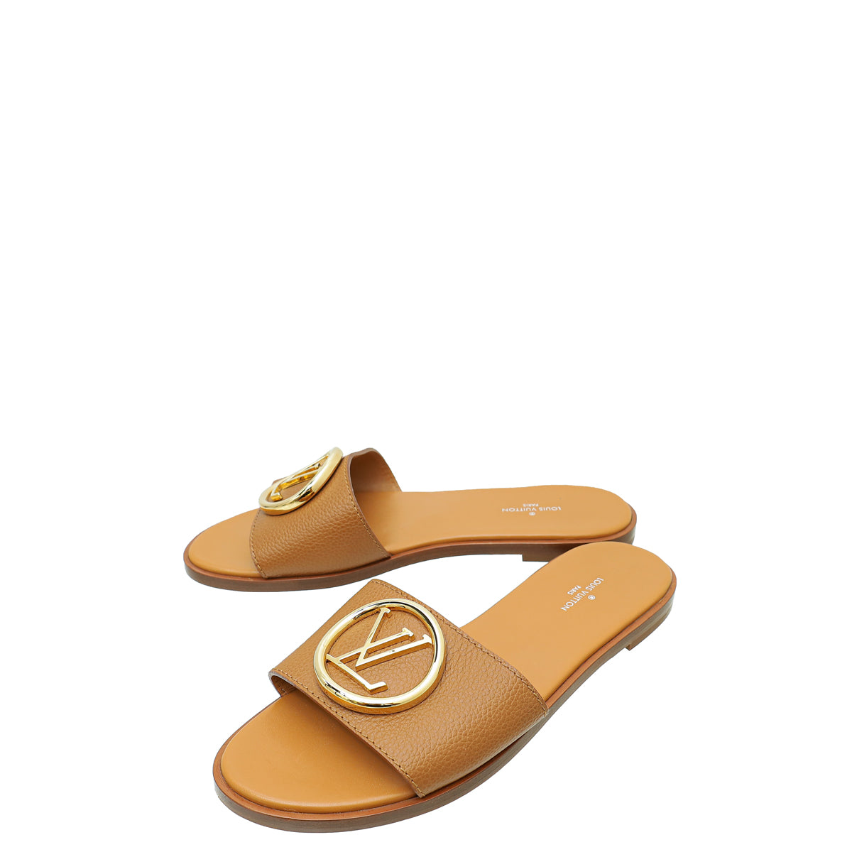 Louis Vuitton Cognac Lock It Flat Mules 37-Louis Vuitton-THE CLOSET