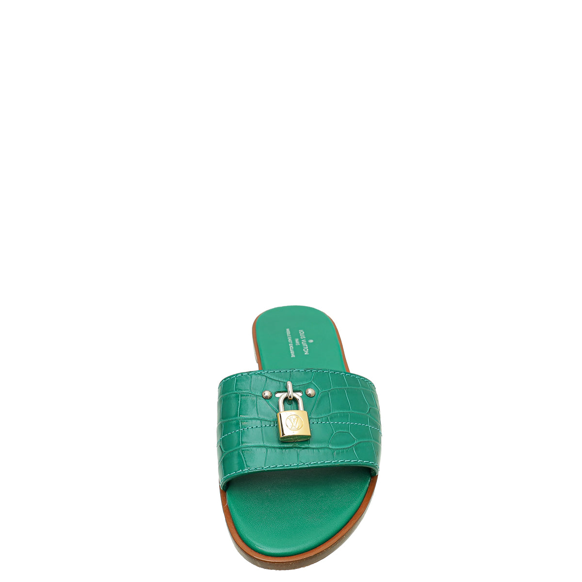 Louis Vuitton Green Crocodile Lock It Flat Mules 37-Louis Vuitton-THE CLOSET