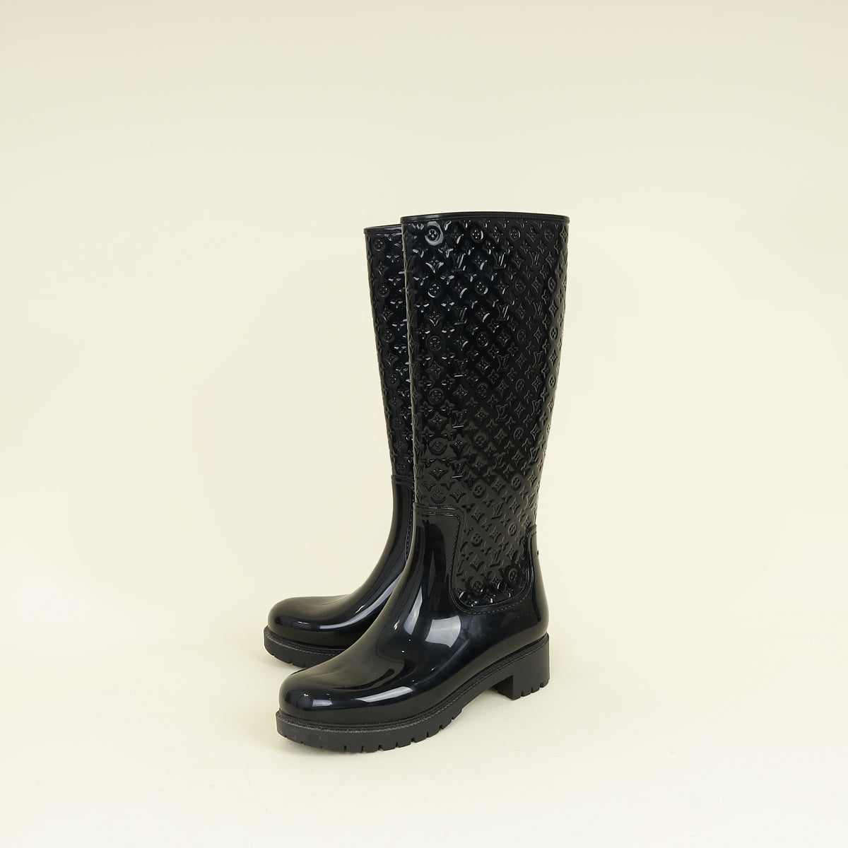 Louis Vuitton Black Monogram Rubber Splash Rain Boots 37