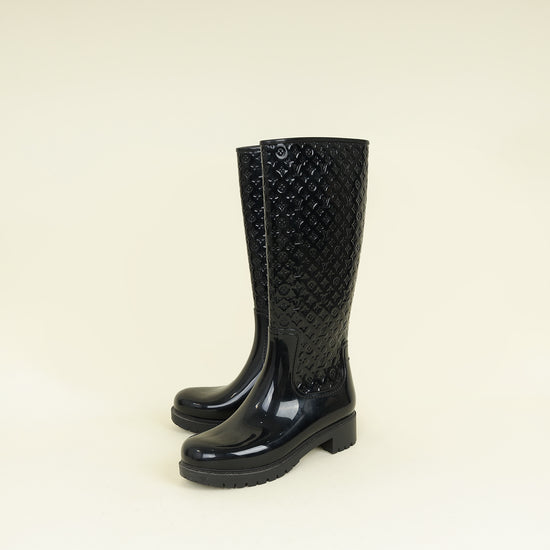 Louis Vuitton Black Monogram Rubber Splash Rain Boots 37