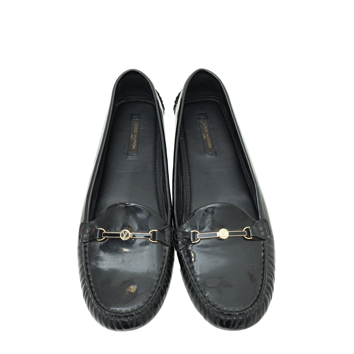 Louis Vuitton Black Logo Enamel Bar Embellished Loafers 38.5