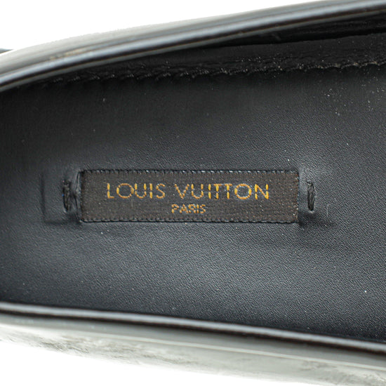 Louis Vuitton Black Logo Enamel Bar Embellished Loafers 38.5