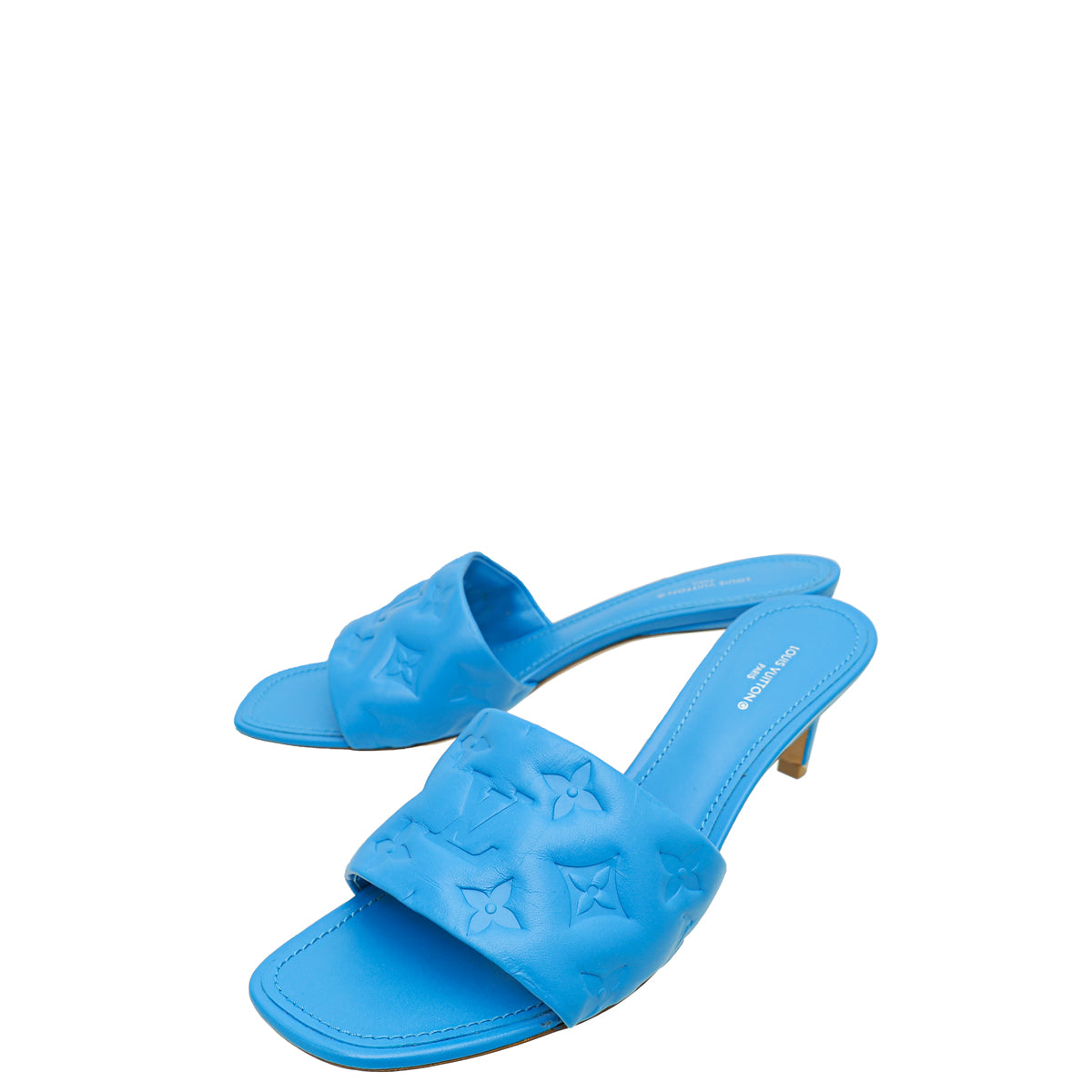 Louis Vuitton Royal Blue Monogram Embossed Revival Mules 38-Louis Vuitton-THE CLOSET