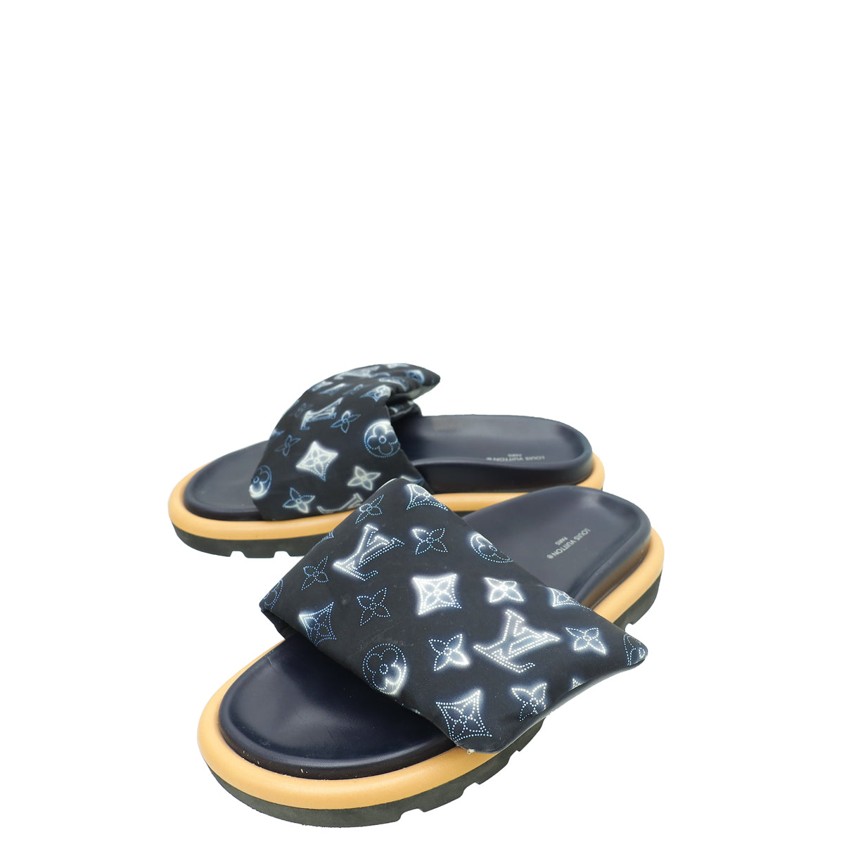 Louis Vuitton Navy Blue Nylon Monogram Pool Pillow Comfort Mules 38-Louis Vuitton-THE CLOSET