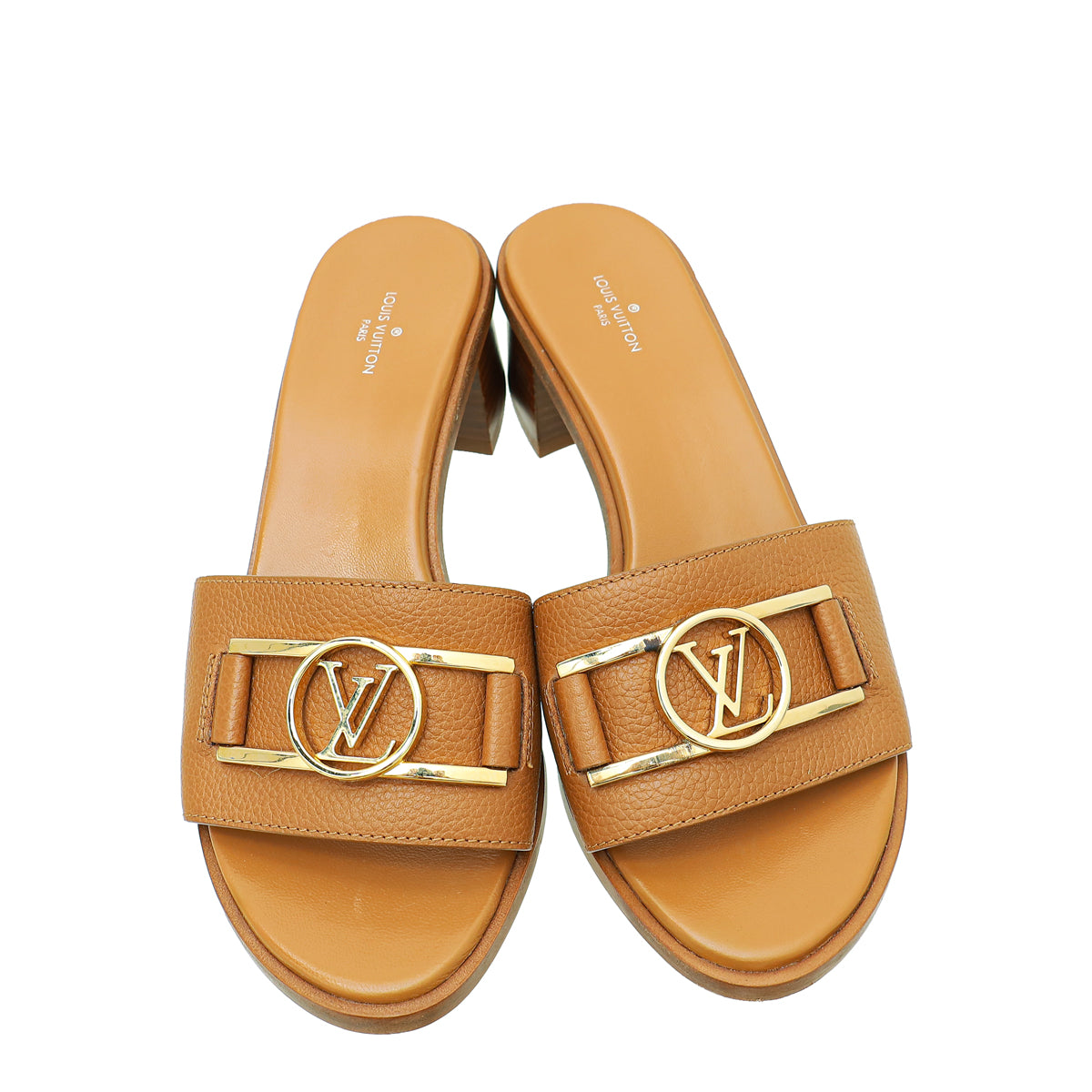 Louis Vuitton Tan Lock It Mules 38 – THE CLOSET
