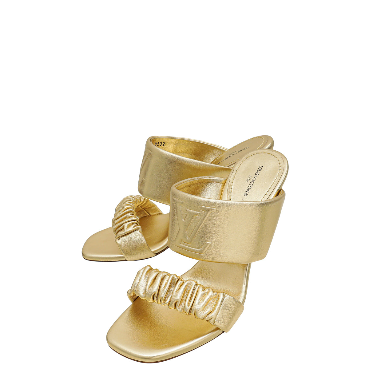 Louis Vuitton Gold Metallic Drapy Heel Mules 38