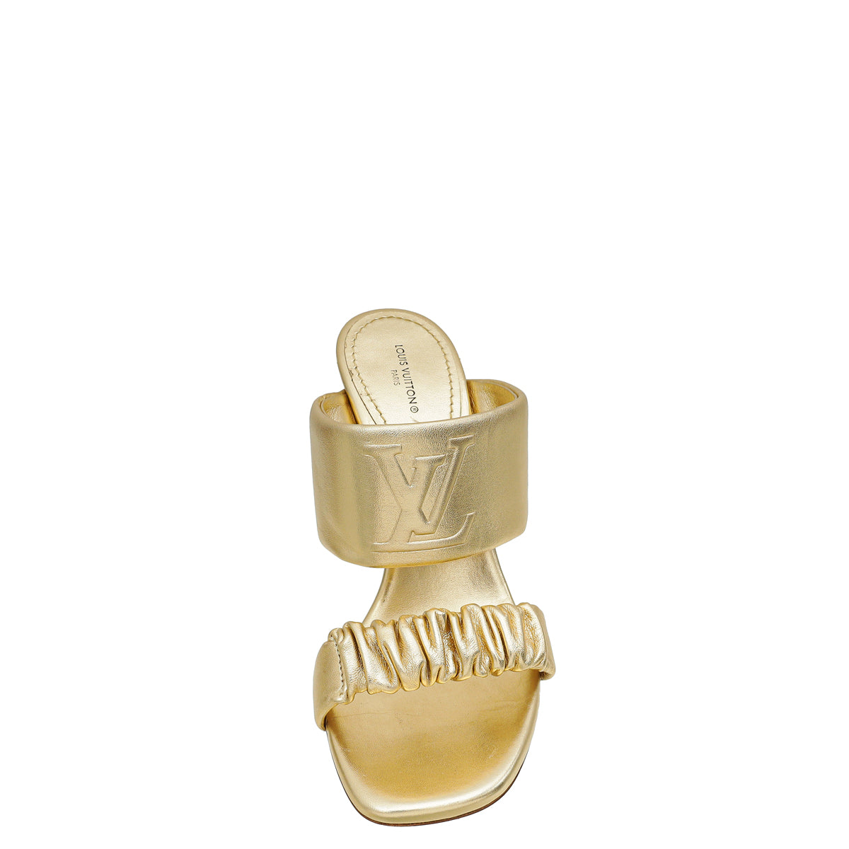 Louis Vuitton Gold Metallic Drapy Heel Mules 38-Louis Vuitton-THE CLOSET