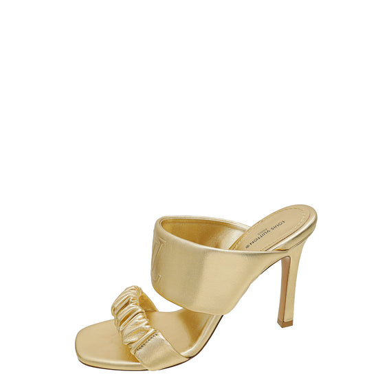 Louis Vuitton Gold Metallic Drapy Heel Mules 38