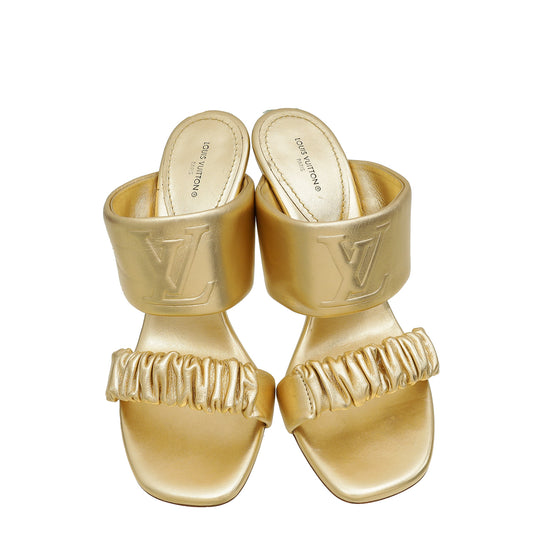 Louis Vuitton Gold Metallic Drapy Heel Mules 38