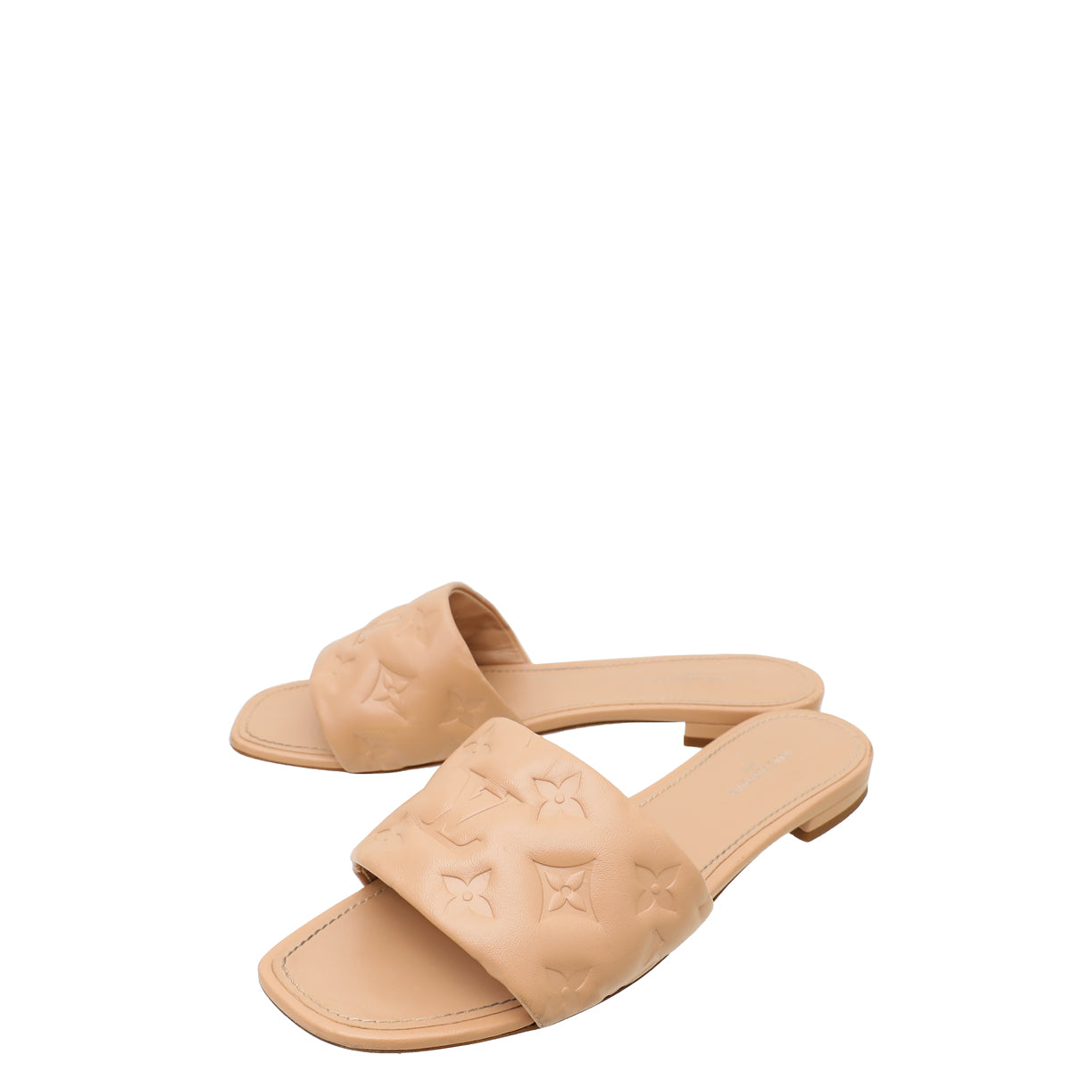Louis Vuitton Natural Nude Monogram Embossed Revival Flat Mules 38-Louis Vuitton-THE CLOSET