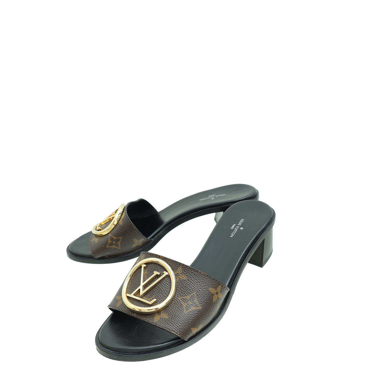 Louis Vuitton Brown Monogram Lock It Mules 38-Louis Vuitton-THE CLOSET