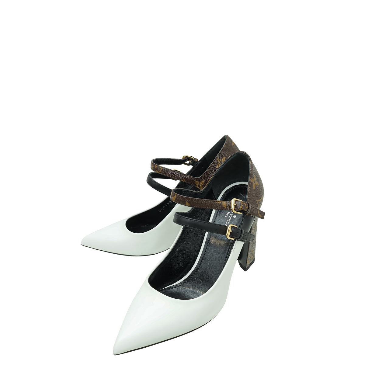 Louis Vuitton Monogram White Matchmake Ankle Strap Pump 39-Louis Vuitton-THE CLOSET
