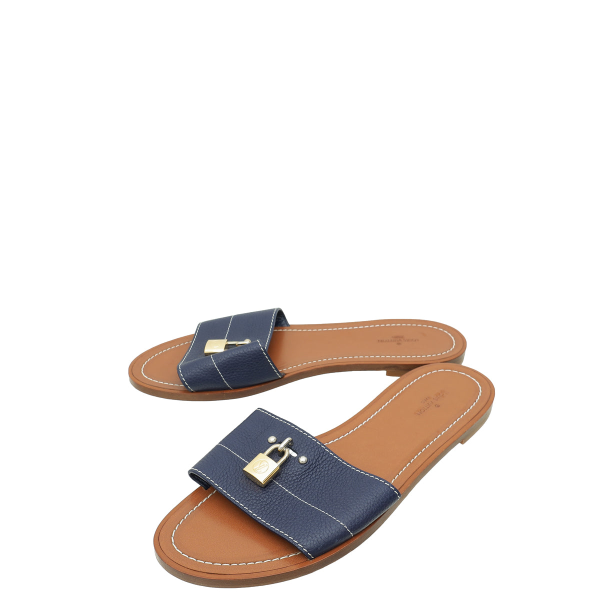 Louis Vuitton Navy Blue Lockit Flat Mules 39