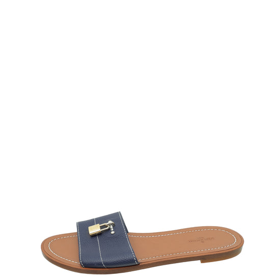 Louis Vuitton Navy Blue Lockit Flat Mules 39