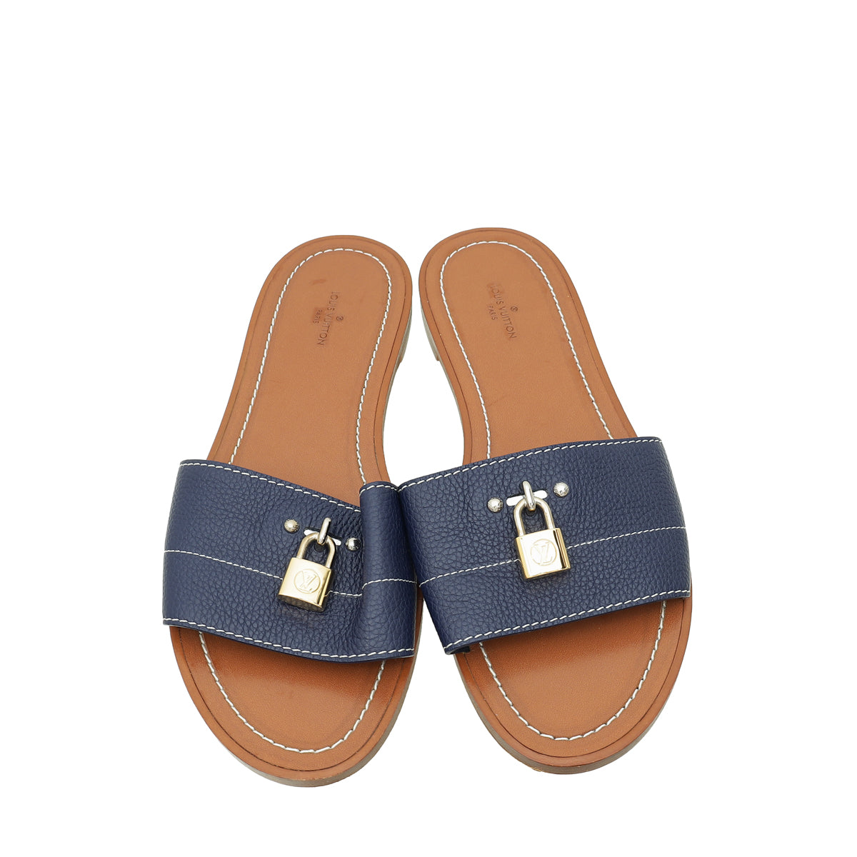 Louis Vuitton Navy Blue Lockit Flat Mules 39