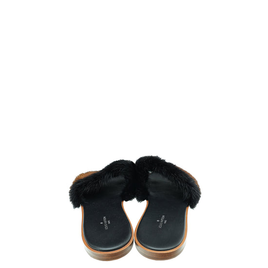 Louis Vuitton Bicolor Lock It Mink Fur Flat Sandal 40 – The Closet