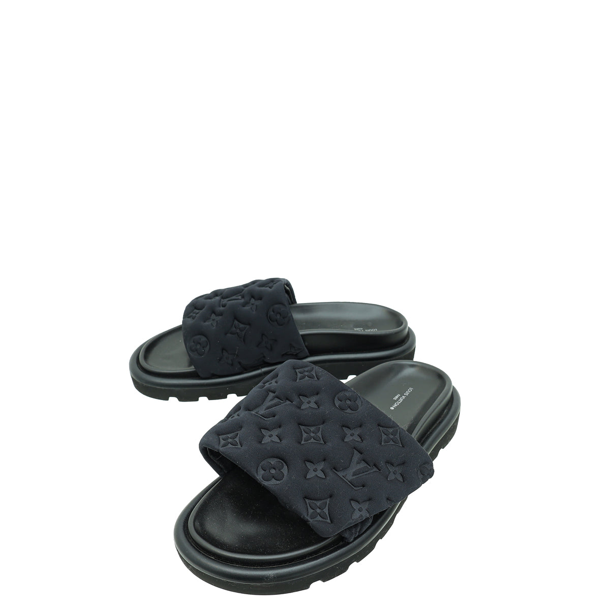 Louis Vuitton Black Monogram Fabric Embossed Monogram Pool Pillow Comfort Mules 40-Louis Vuitton-THE CLOSET