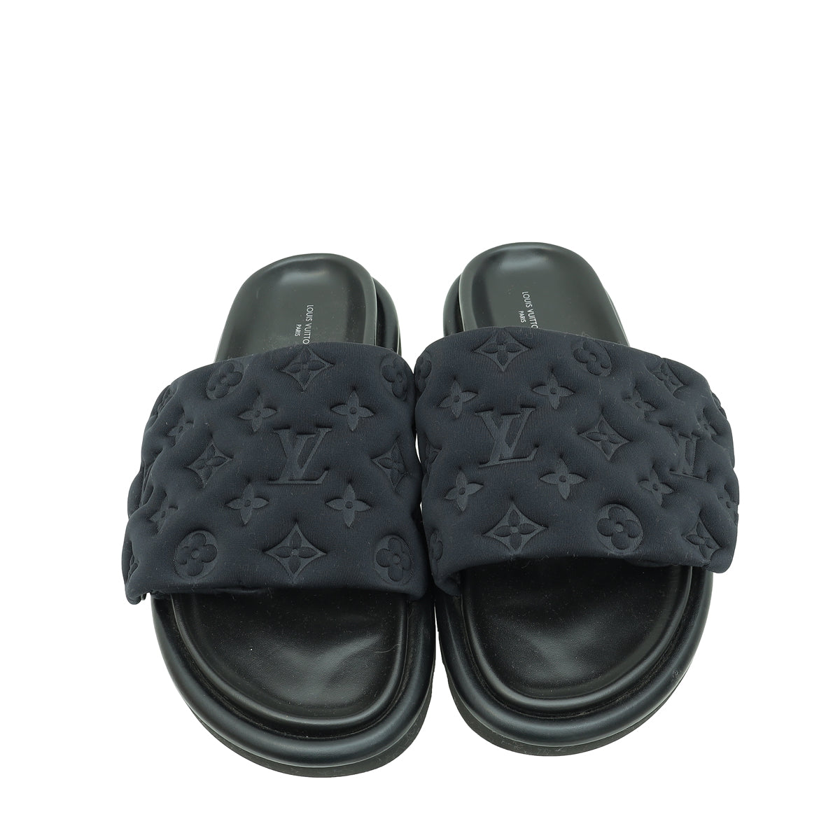 Louis Vuitton Black Monogram Fabric Embossed Monogram Pool Pillow Comfort Mules 40