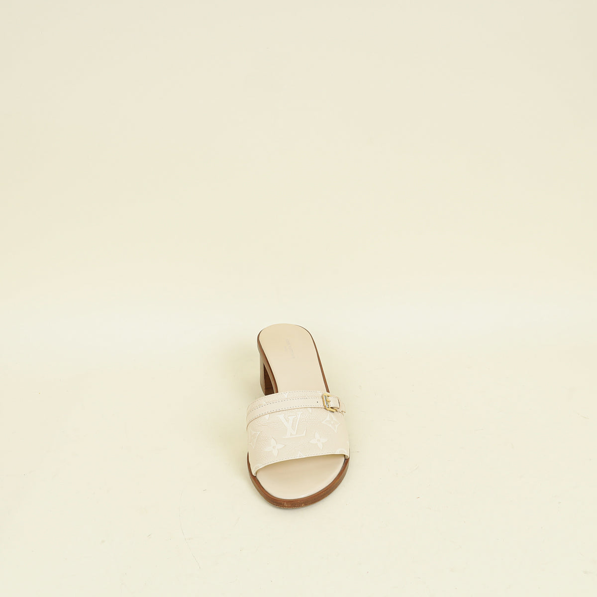 Louis Vuitton Cream Monogram Empreinte Lockit Mules 40