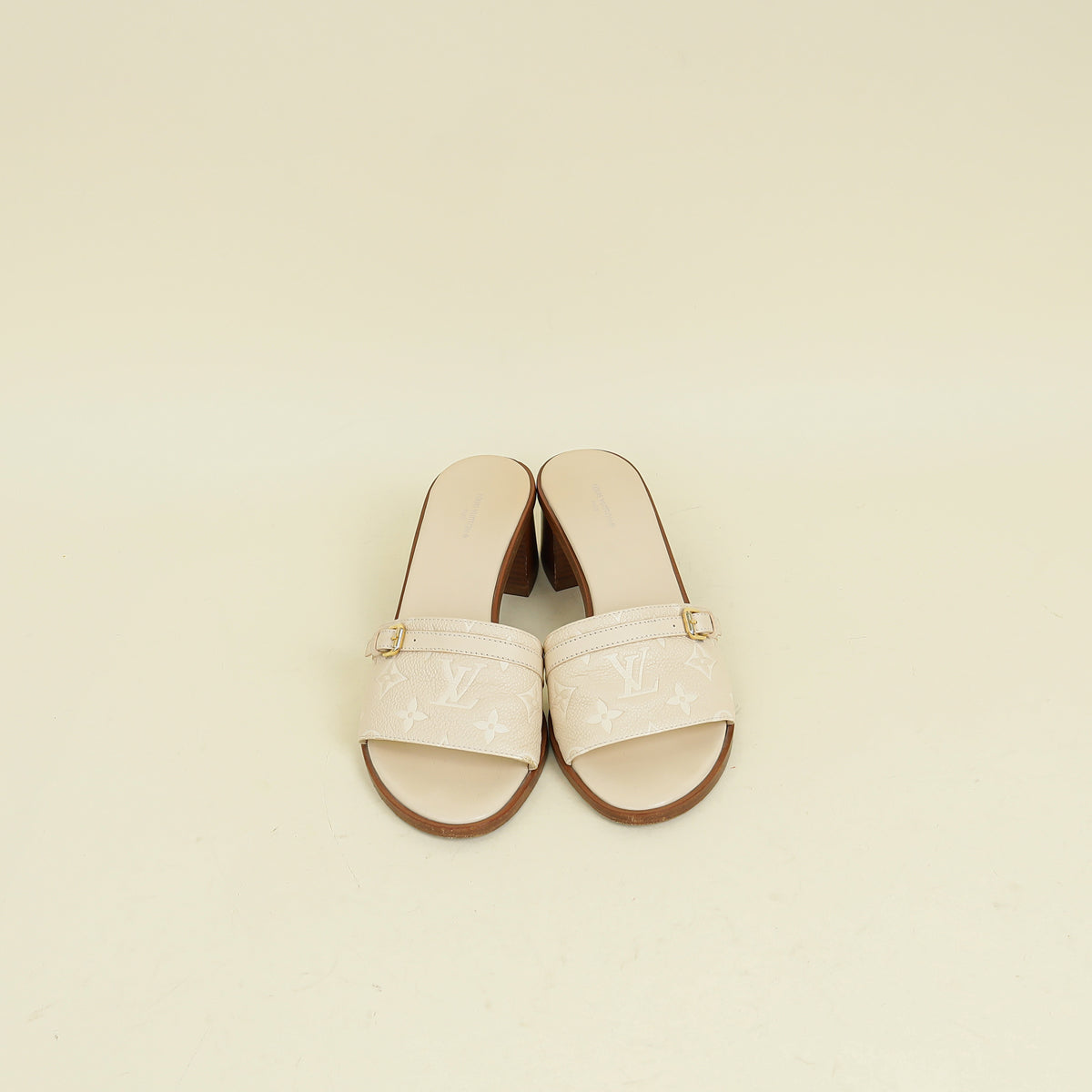 Louis Vuitton Cream Monogram Empreinte Lockit Mules 40