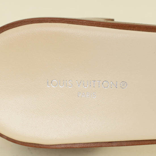 Louis Vuitton Cream Monogram Empreinte Lockit Mules 40