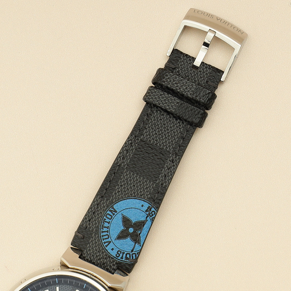 Louis Vuitton Stainless Steel Damier Graphite Tambour Automatic 44mm Watch-Louis Vuitton-THE CLOSET