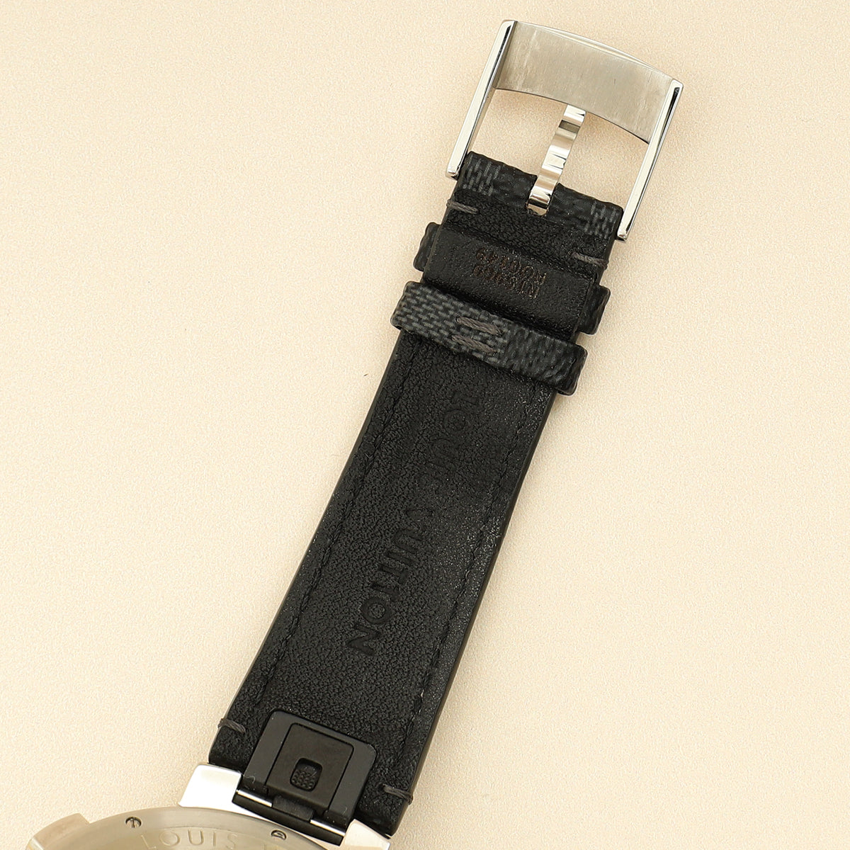 Louis Vuitton Stainless Steel Damier Graphite Tambour Automatic 44mm Watch-Louis Vuitton-THE CLOSET