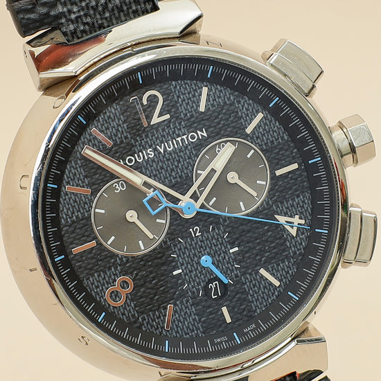 Louis Vuitton Stainless Steel Damier Graphite Tambour Automatic 44mm Watch-Louis Vuitton-THE CLOSET