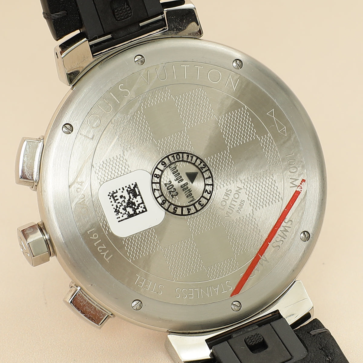 Louis Vuitton Stainless Steel Damier Graphite Tambour Automatic 44mm Watch-Louis Vuitton-THE CLOSET