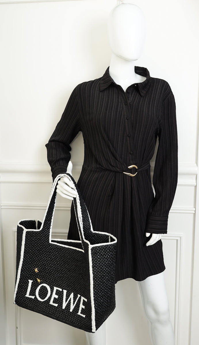 Loewe Bicolor Raffia Large LOEWE Font Tote Bag