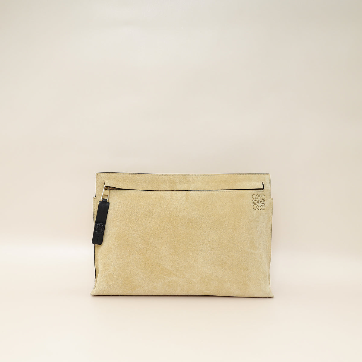 Loewe Beige Suede Large T Pouch-Loewe-THE CLOSET