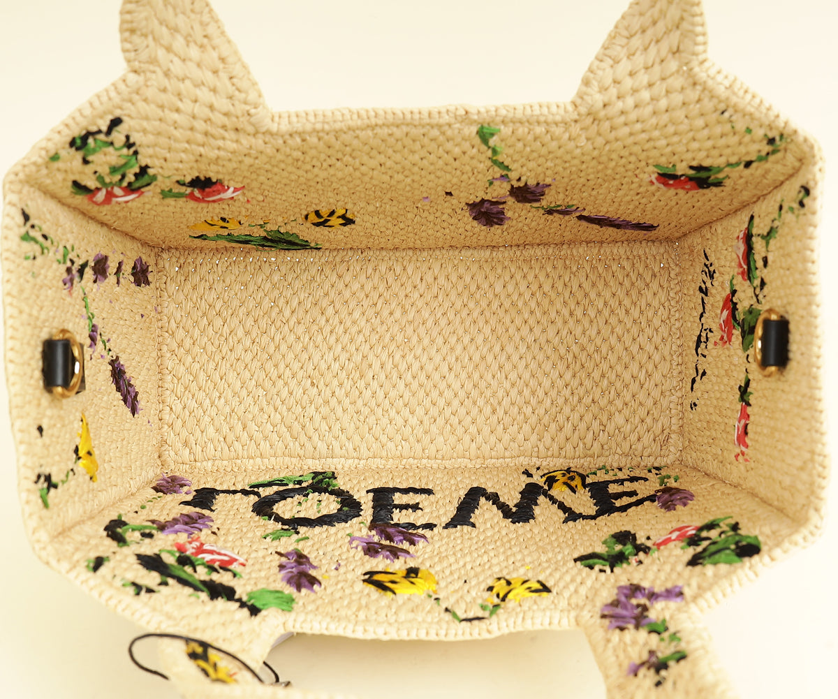 Loewe Bicolor x Paula's Ibiza Raffia Font Tote Small Bag