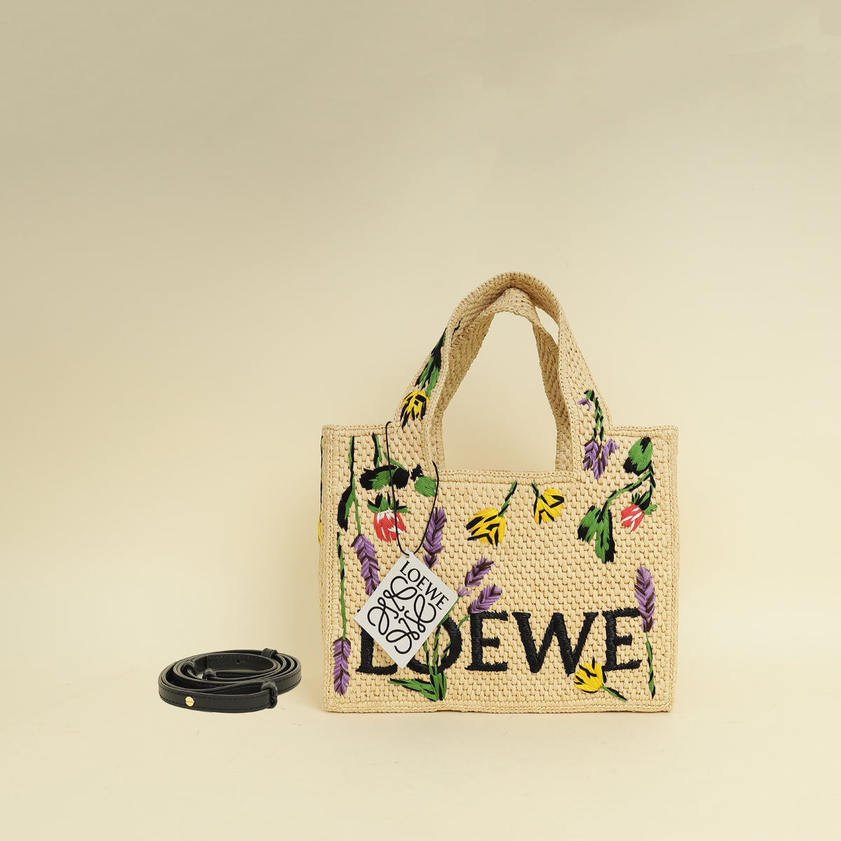 Loewe Bicolor x Paula's Ibiza Raffia Font Tote Small Bag