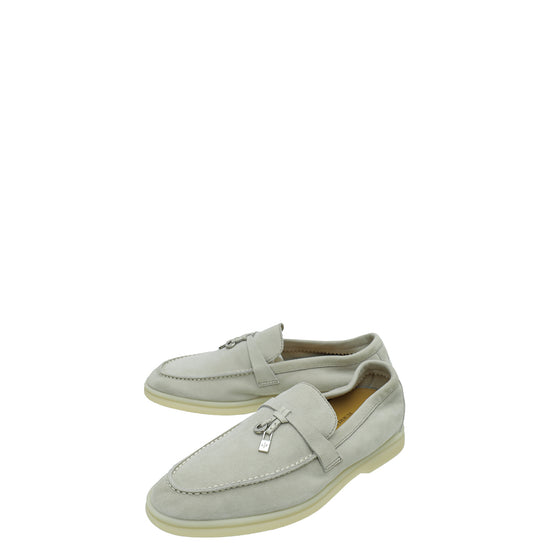 Loro Piana Powder Pearl Summer Charms Moccasin Loafer 35
