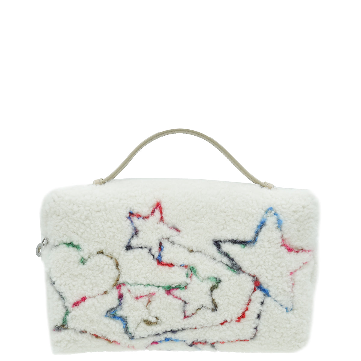 Loro Piana Ancient Paper Multicolor Embroidered Shearling Extra Pocket Pouch