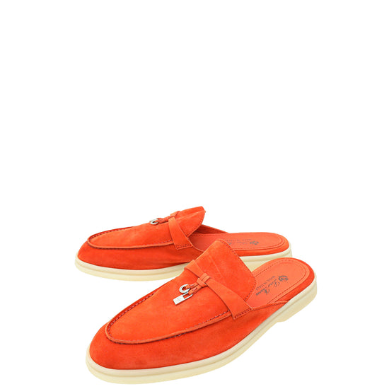 Loro Piana Orange Flame Charms Walk Babouche Loafers 38.5