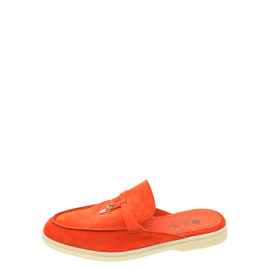 Loro Piana Orange Flame Charms Walk Babouche Loafers 38.5