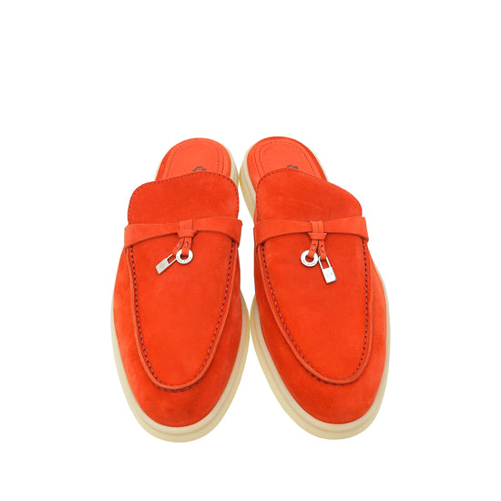 Loro Piana Orange Flame Charms Walk Babouche Loafers 38.5