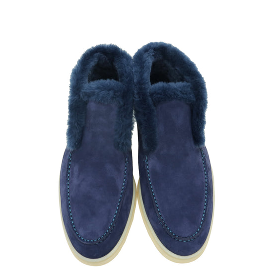 Loro Piana Midnight Blue Suede Fur Open Walk Chukka Boots 37