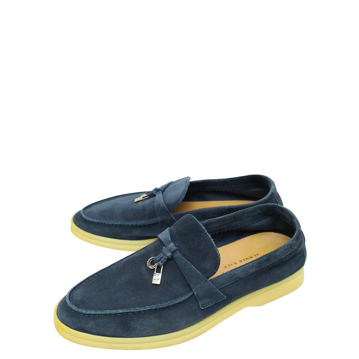 Loro Piana Navy Blue Summer Charms Walk Loafers 35.5