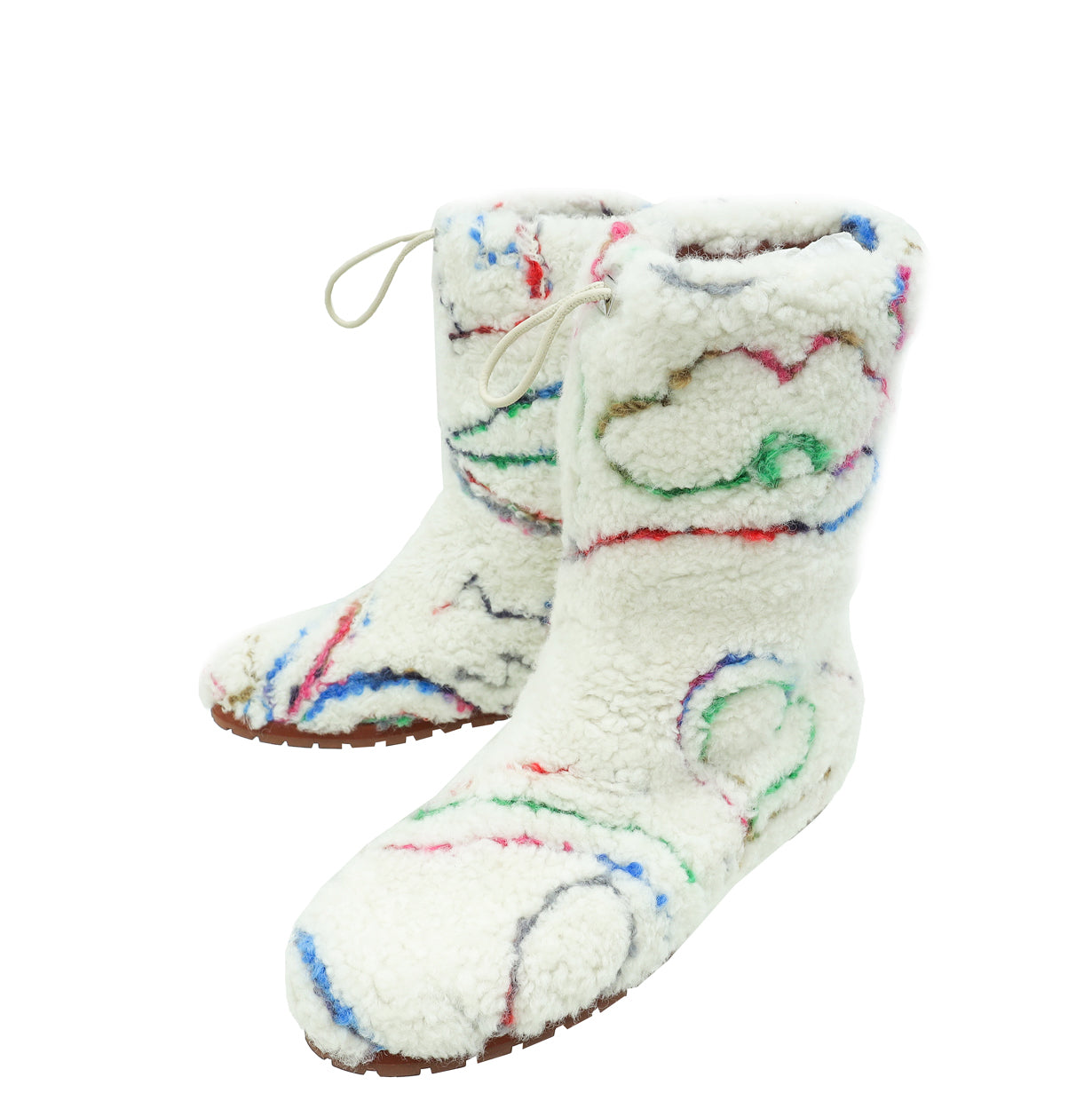 Loro Piana Ancient Paper Multicolor Embroidered Shearling Quinn Ankle Boots 38-Loro Piana-THE CLOSET