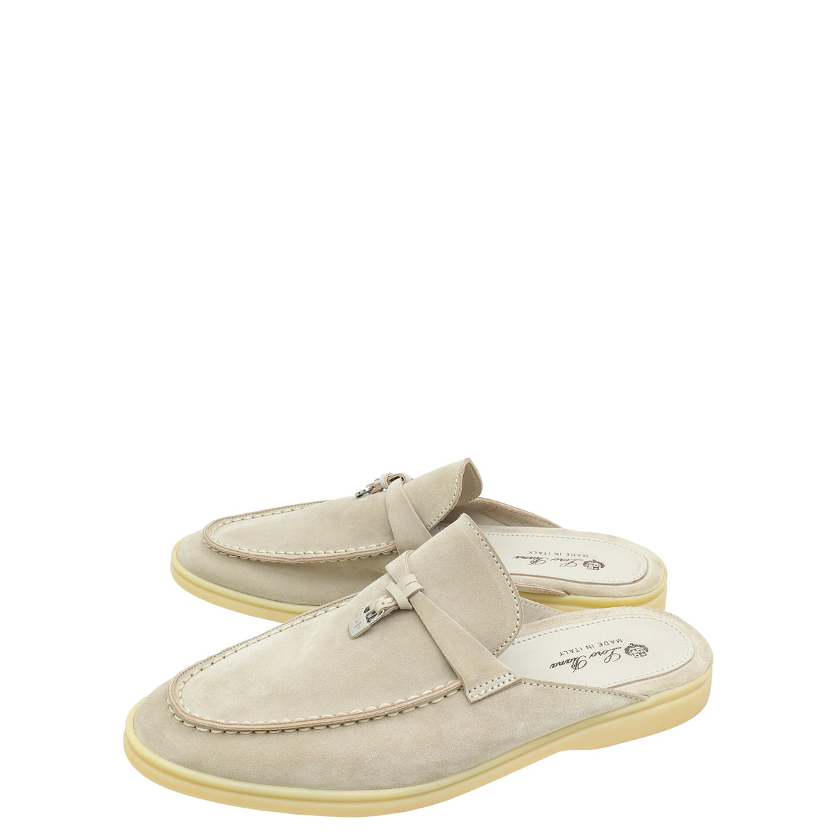 Loro Piana Pearl Powder Babouche Charms Walk Loafers 38