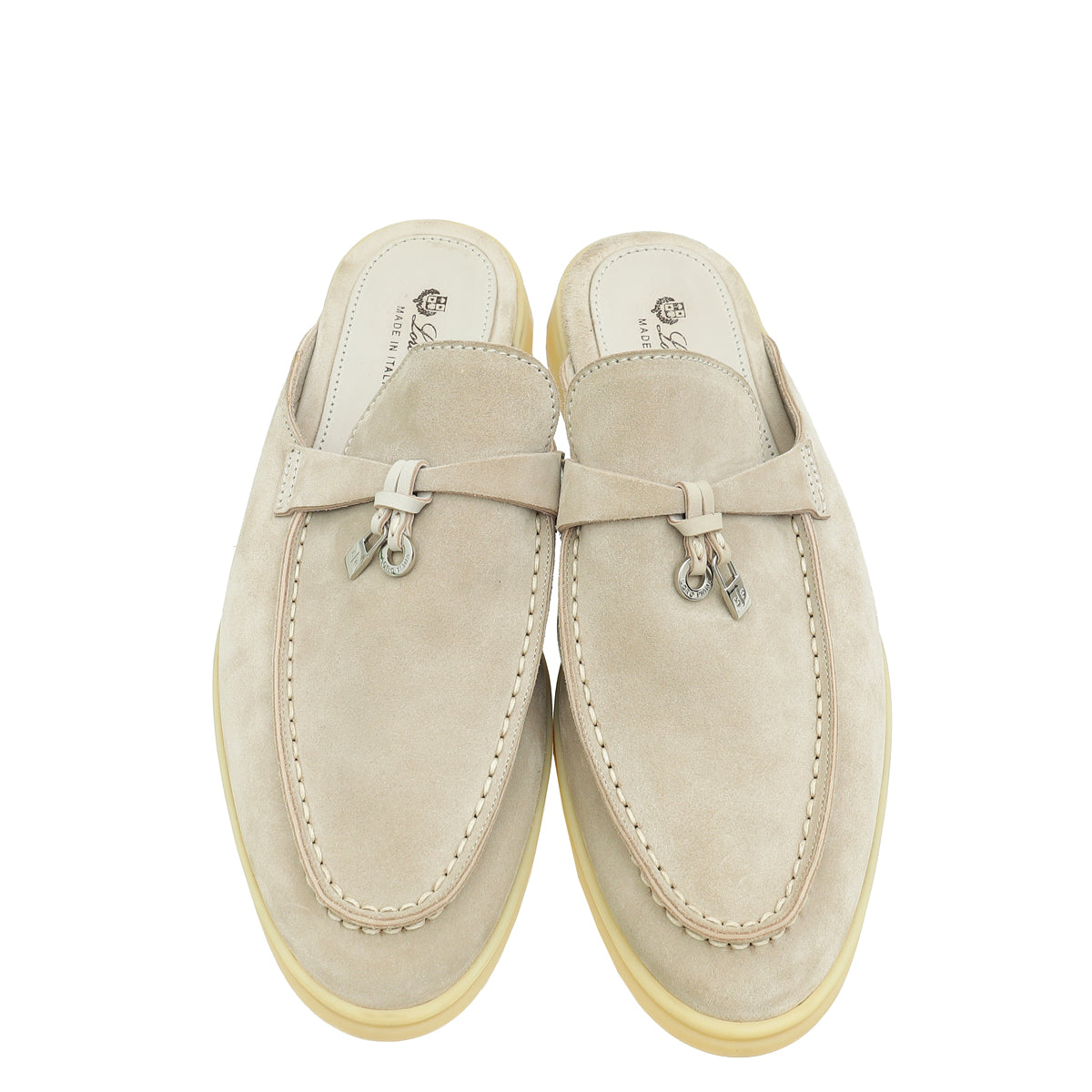 Loro Piana Pearl Powder Babouche Charms Walk Loafers 38