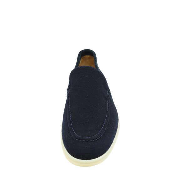 Loro Piana Navy Blue Summer Walk Wool Loafers