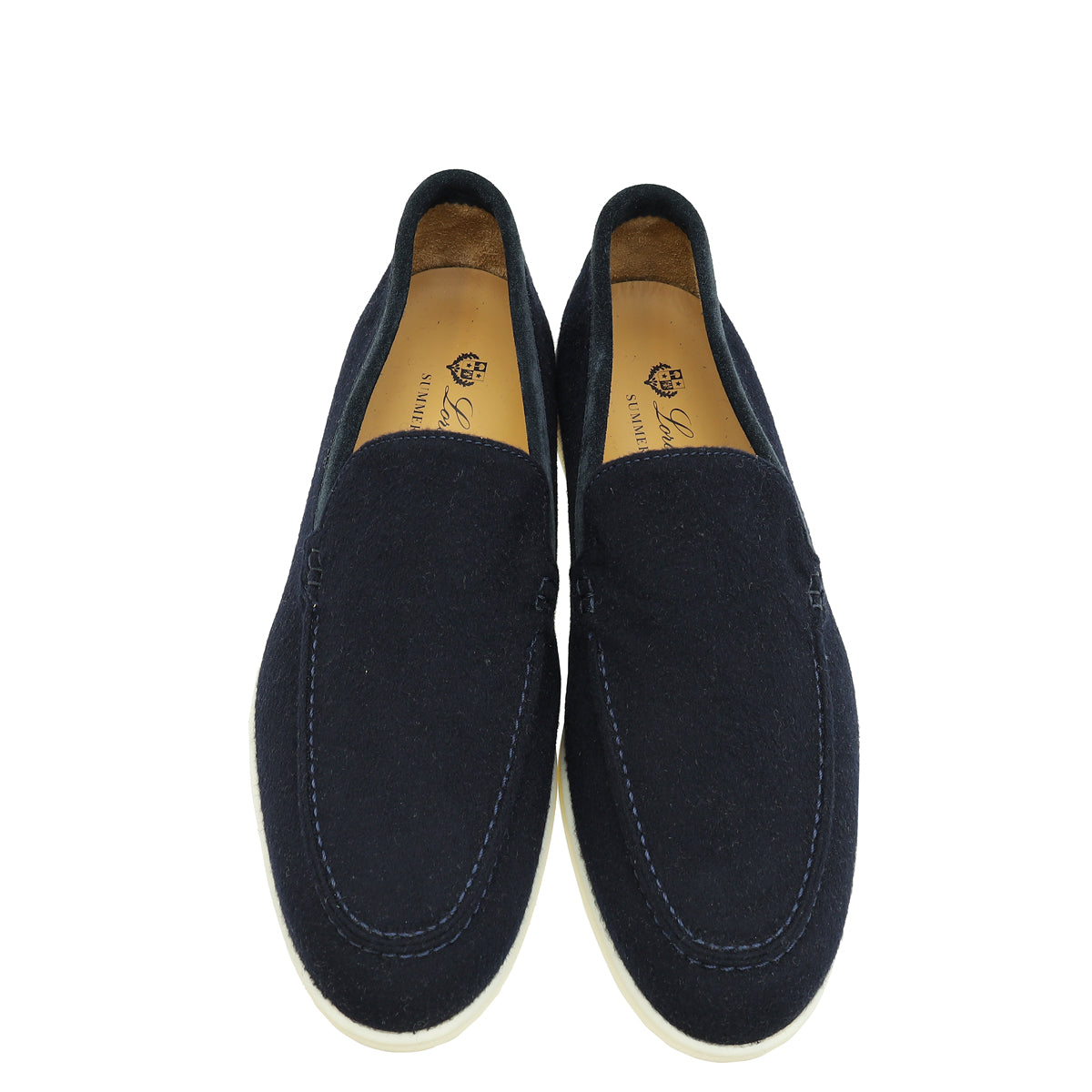 Loro Piana Navy Blue Summer Walk Wool Loafers