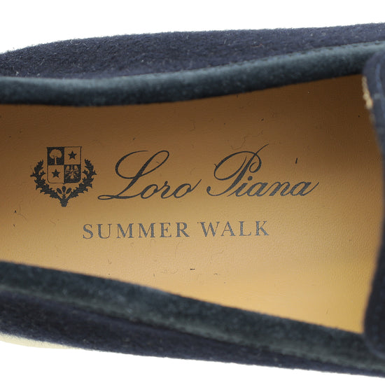 Loro Piana Navy Blue Summer Walk Wool Loafers