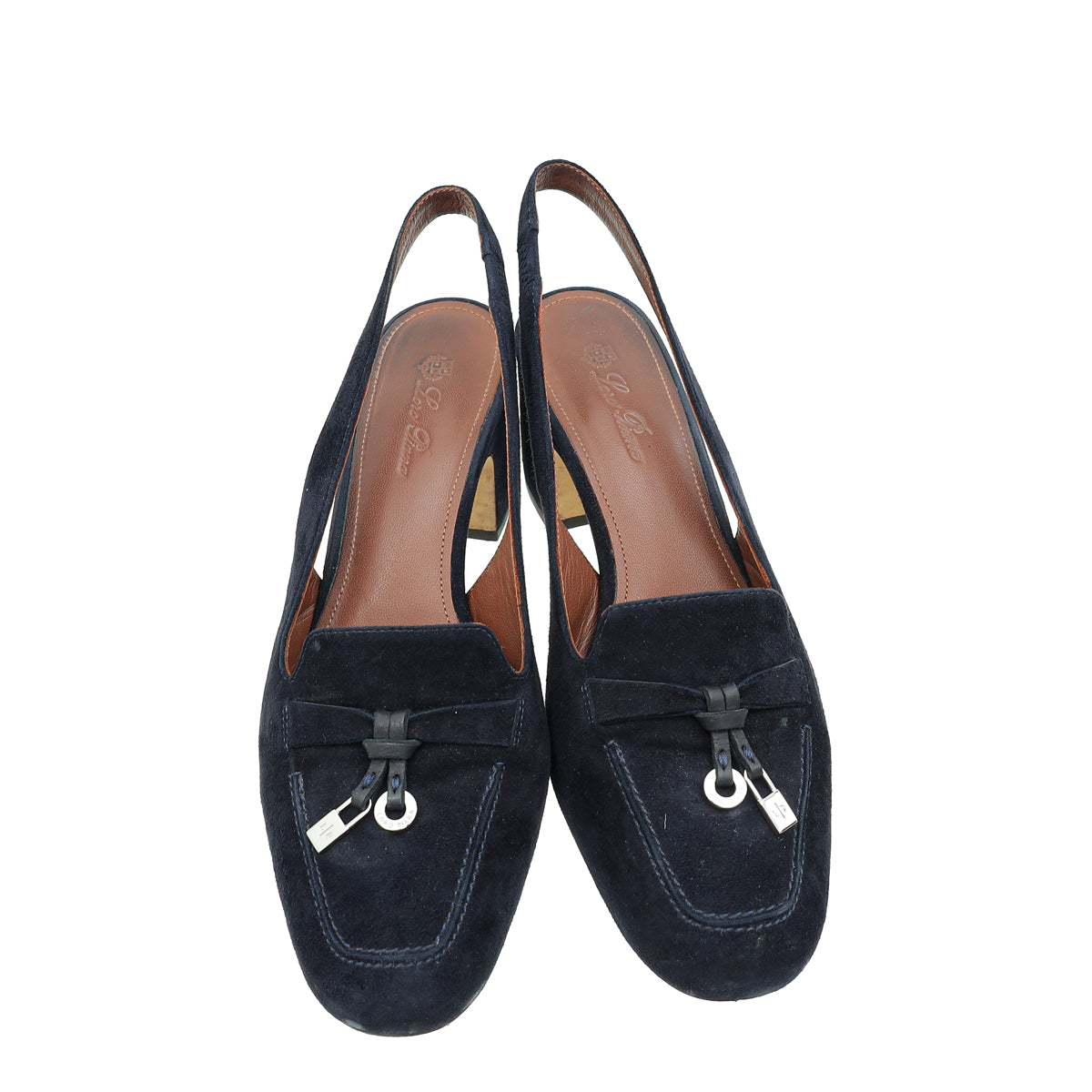 Loro Piana Navy Blue Charms Slingback 36.5