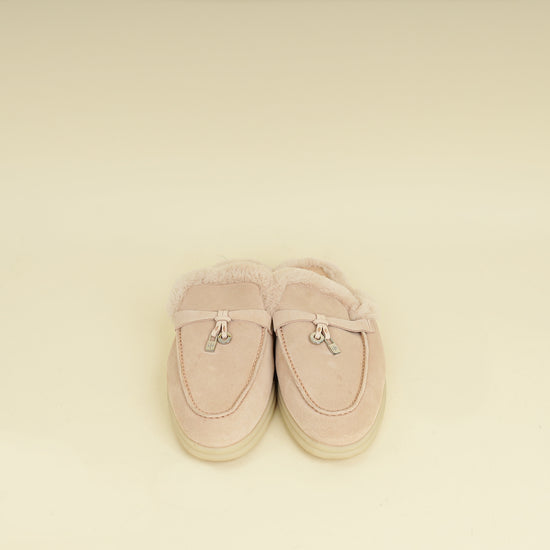 Loro Piana Pink Sand Charms Walk Babouche Loafers 36