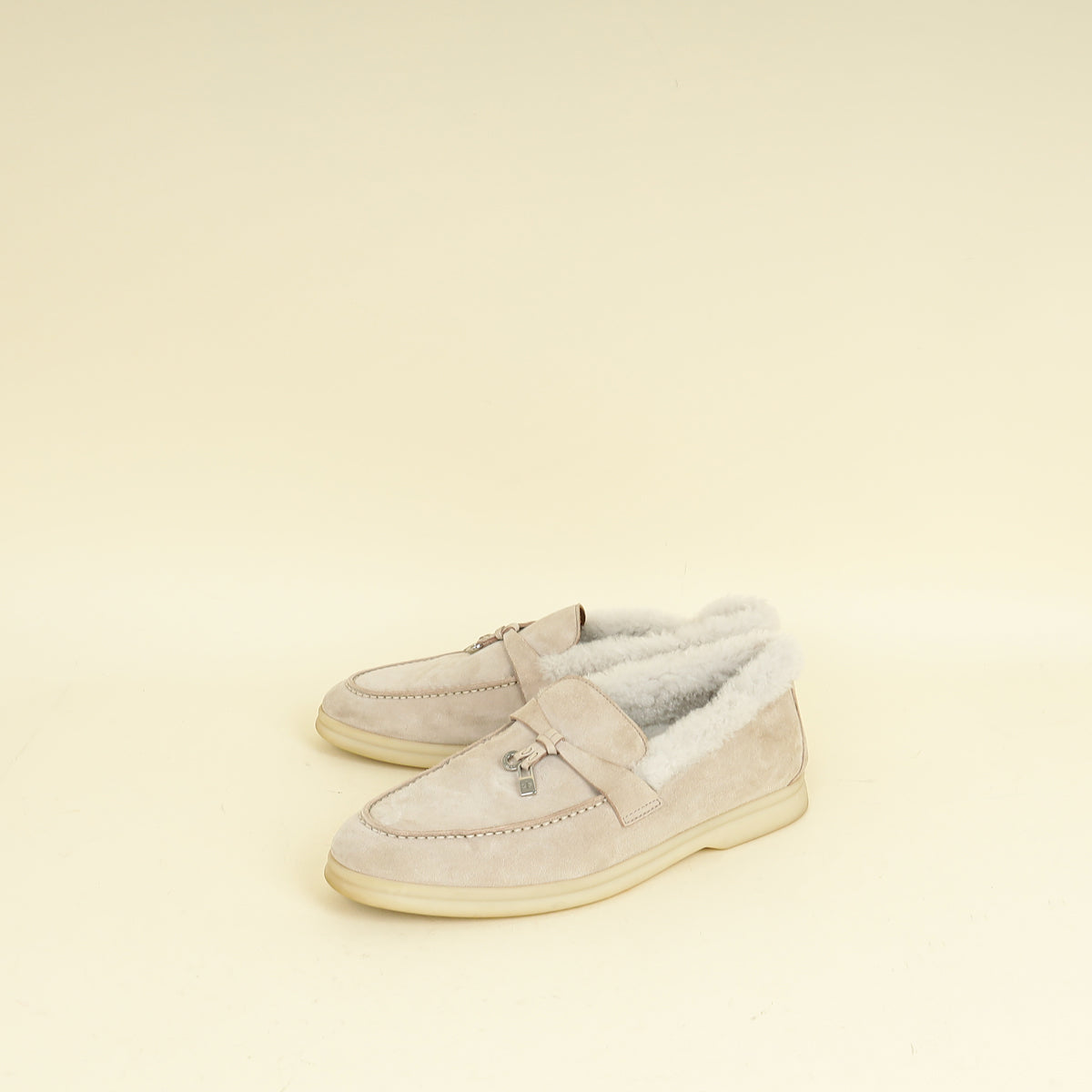 Loro Piana Powder Pearl Summer Charms Fur Walk Loafer 37